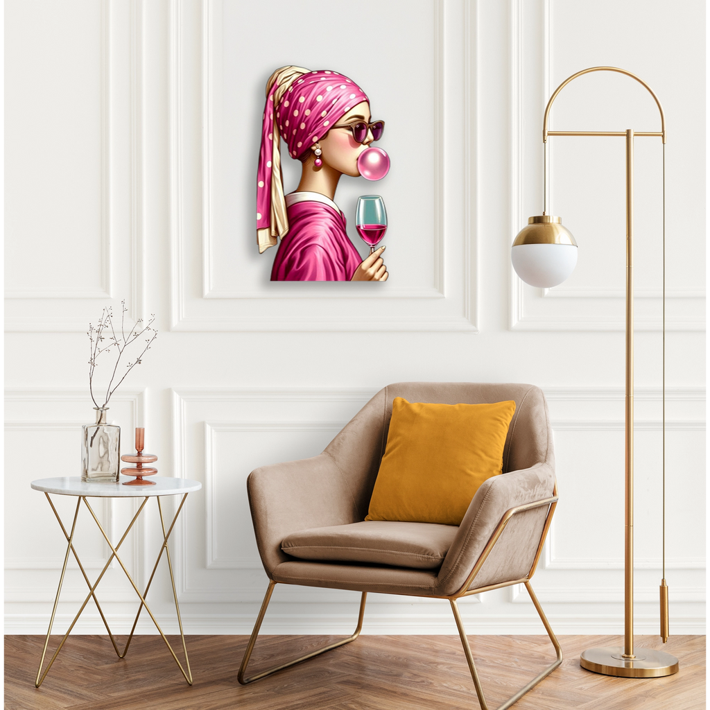 Pembe Türbanlı Kadın (Sakız) Metal Tablo