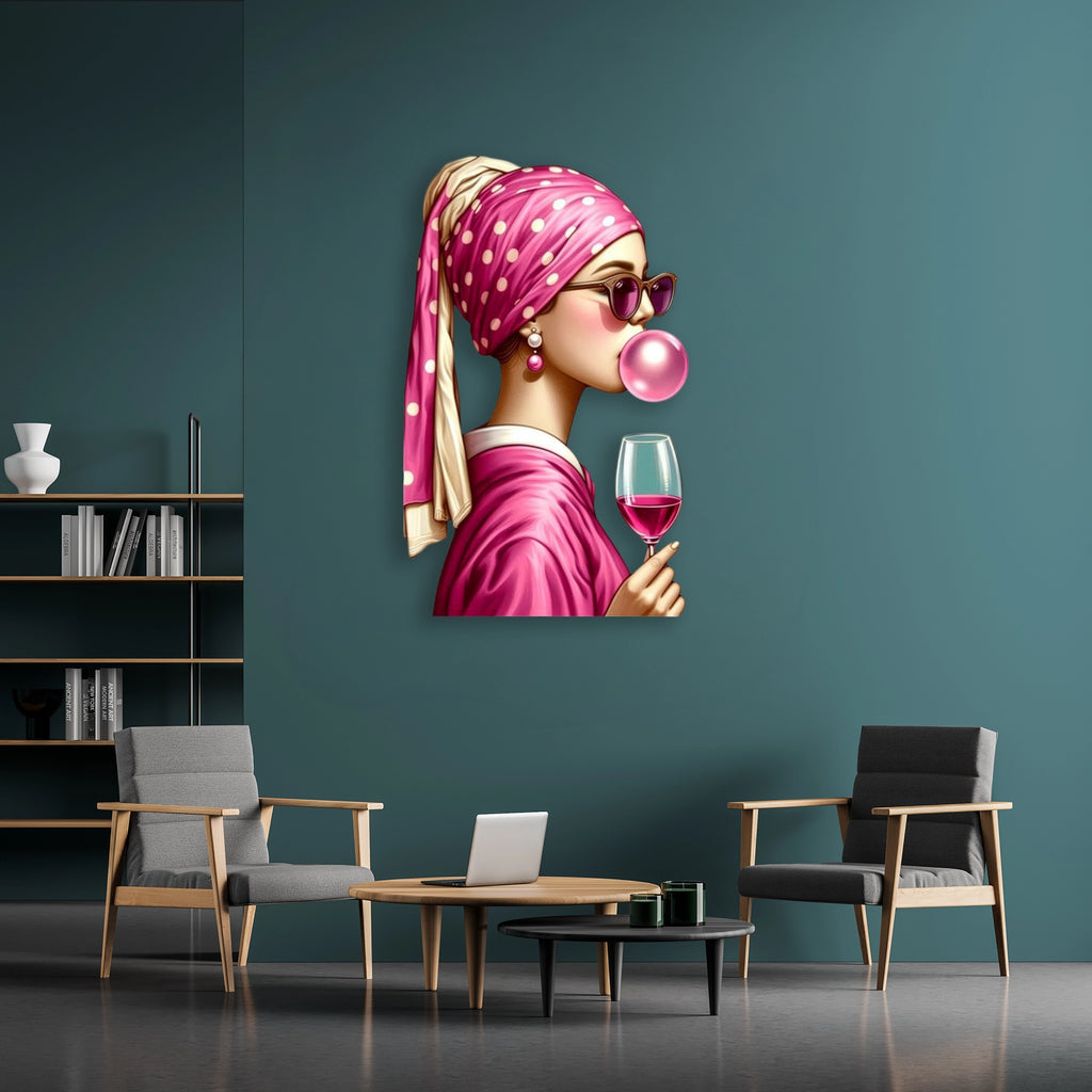 Pembe Türbanlı Kadın (Sakız) Metal Tablo