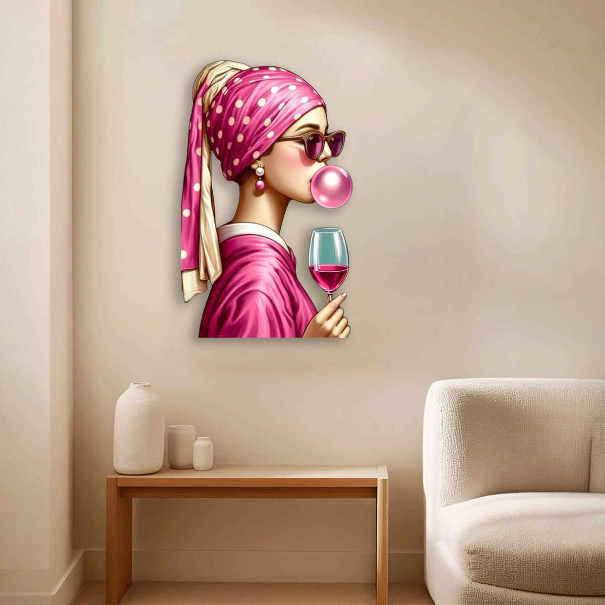 Pembe Türbanlı Kadın (Sakız) Metal Tablo