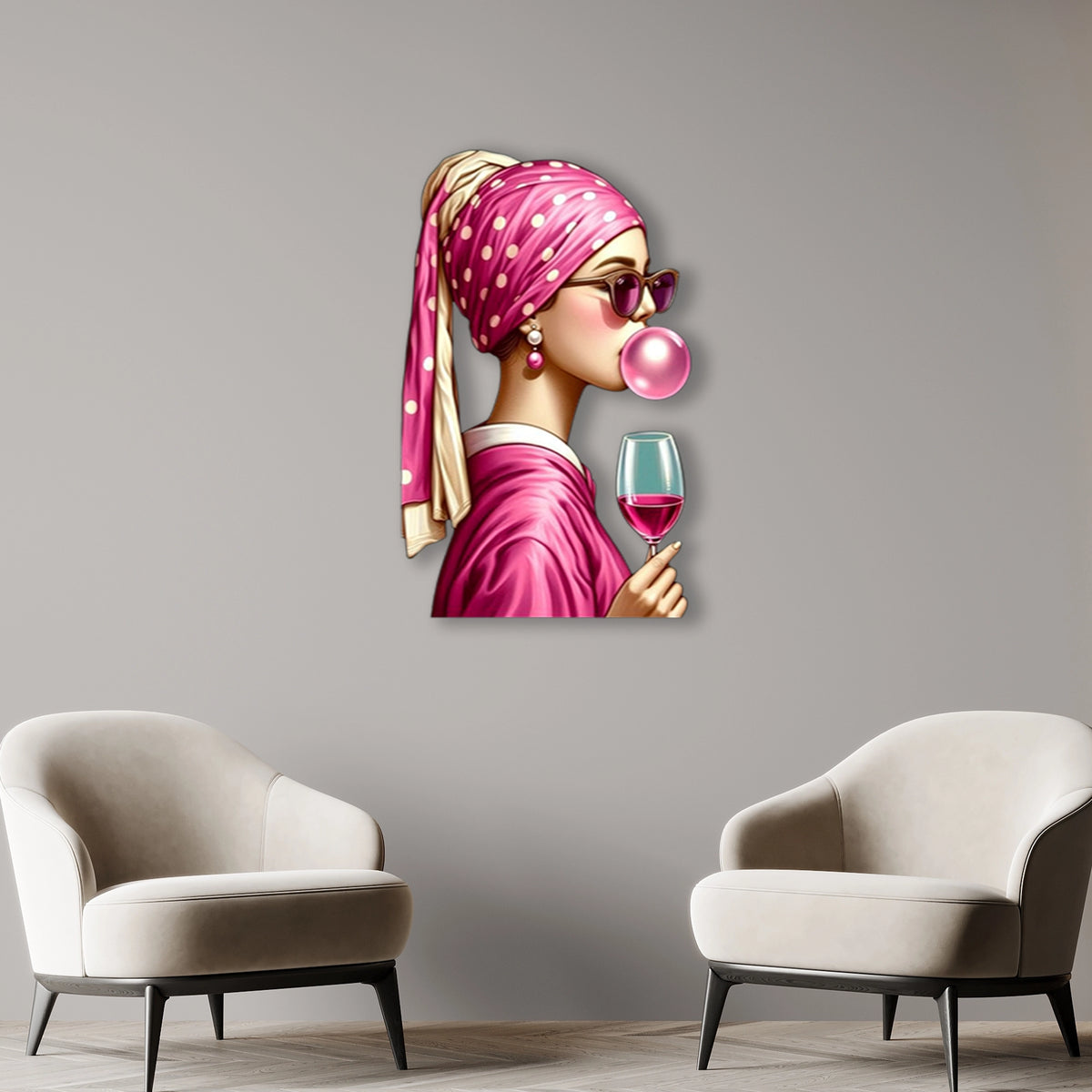 Pembe Türbanlı Kadın (Sakız) Metal Tablo