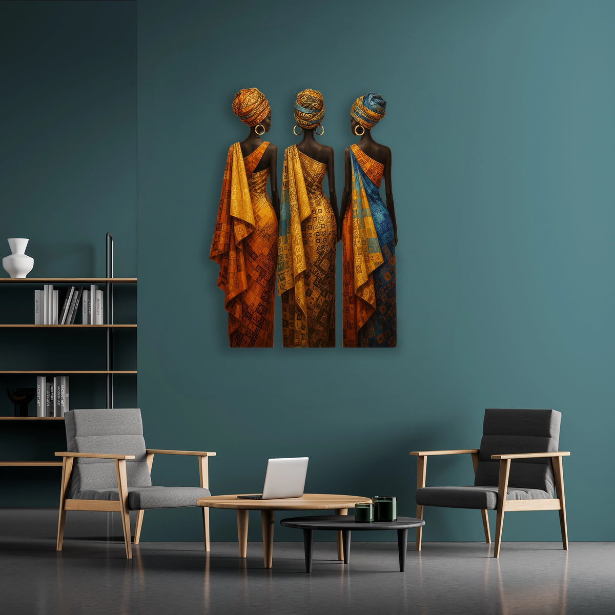 Üç Afrikalı Kadın (Desenli) Metal Tablo