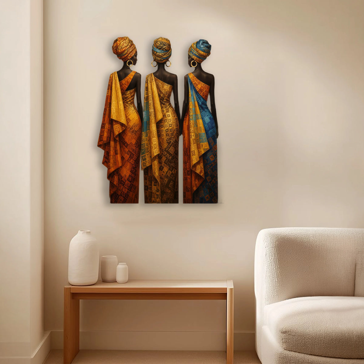 Üç Afrikalı Kadın (Desenli) Metal Tablo