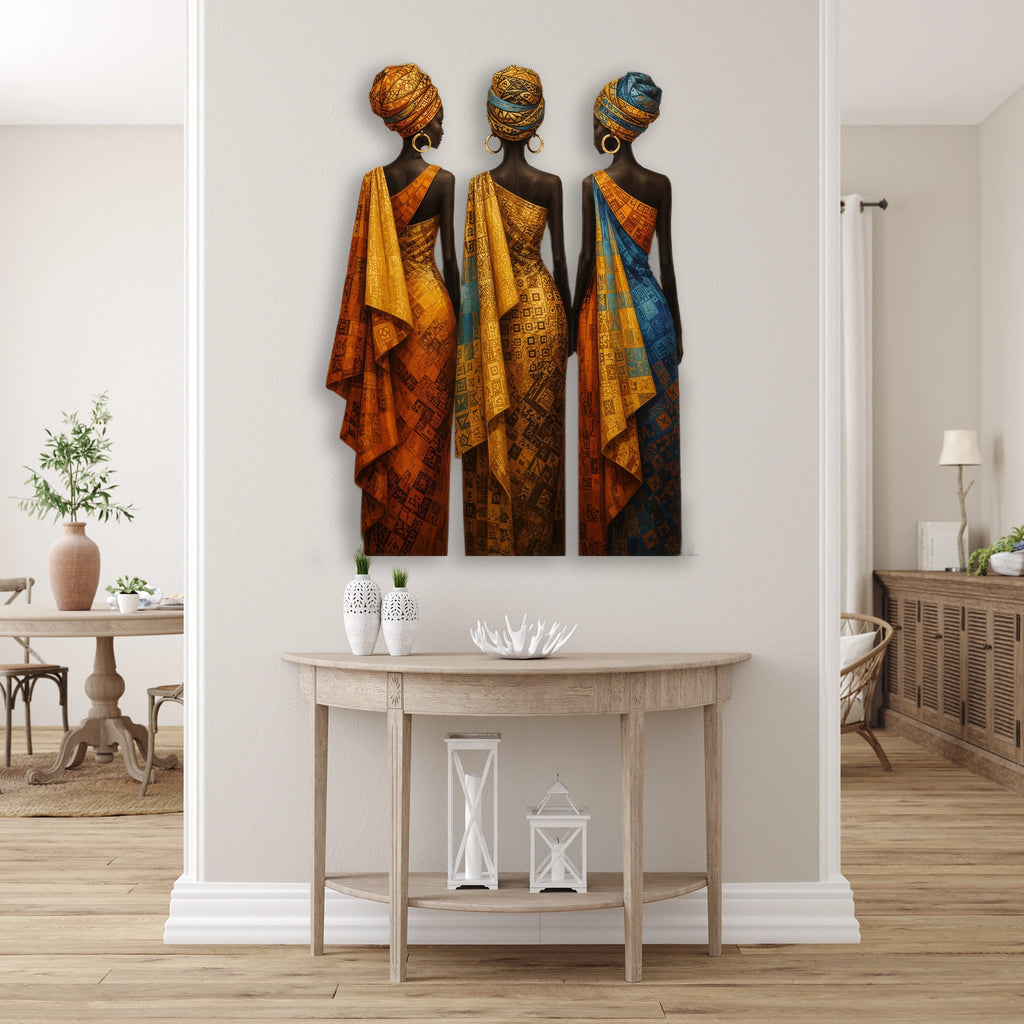 Üç Afrikalı Kadın (Desenli) Metal Tablo