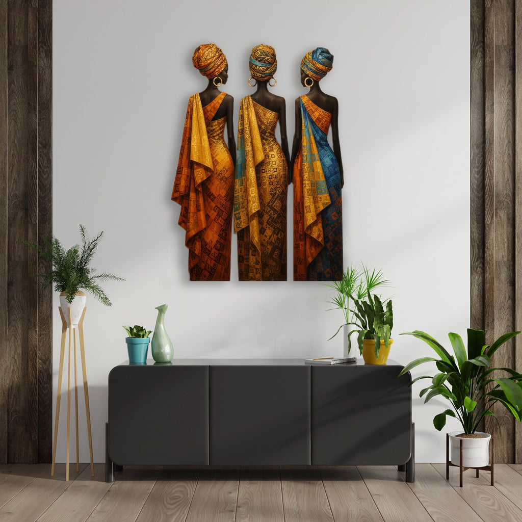 Üç Afrikalı Kadın (Desenli) Metal Tablo