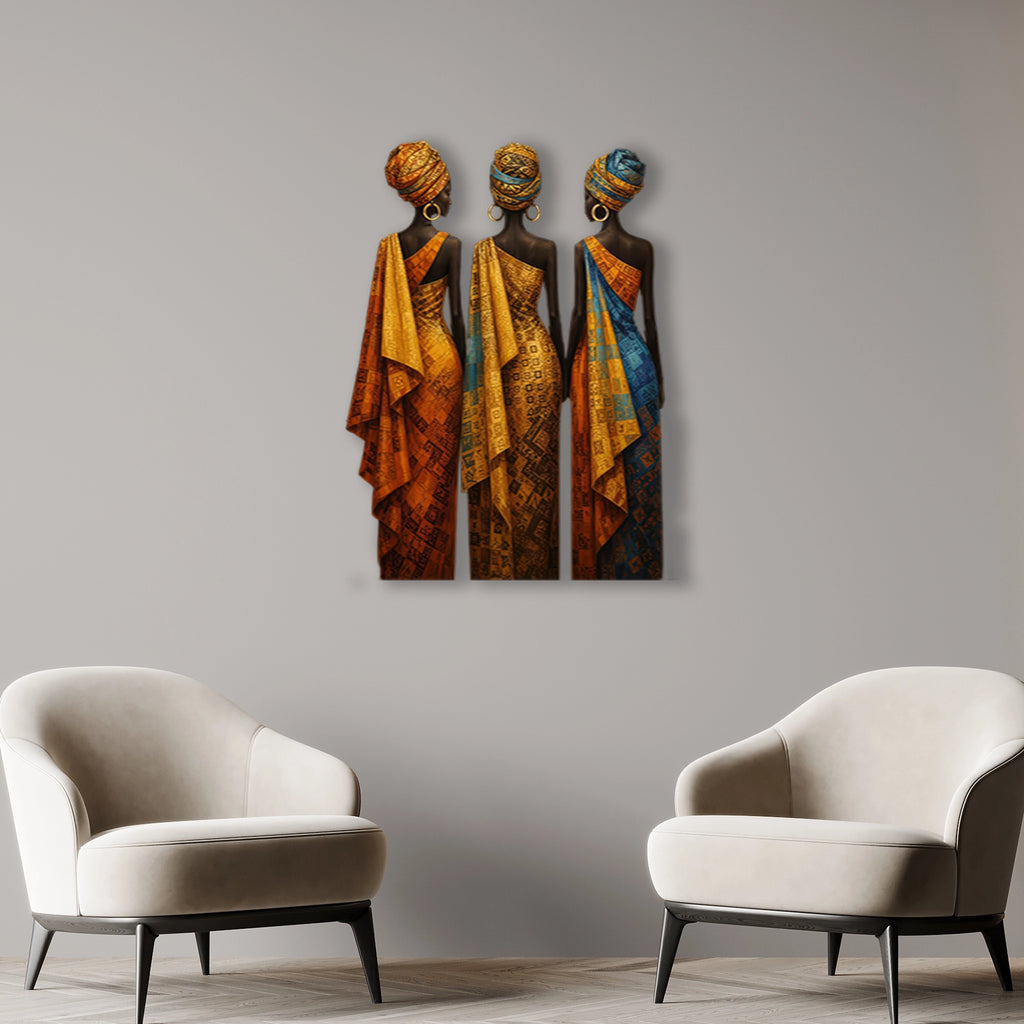 Üç Afrikalı Kadın (Desenli) Metal Tablo