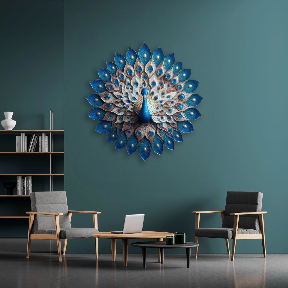 Mavi Tavuskuşu (Simetrik) Metal Tablo