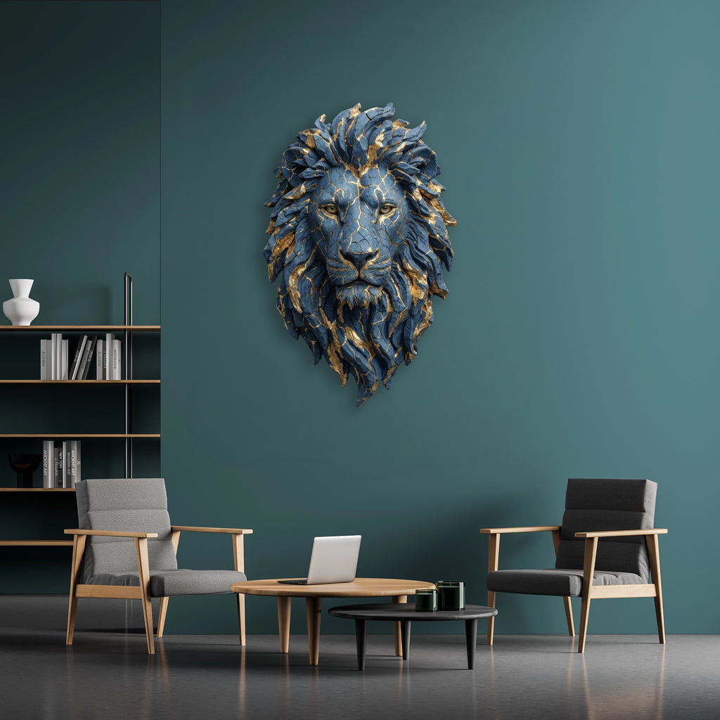 Aslan Başı (Mavi-Altın) Metal Tablo