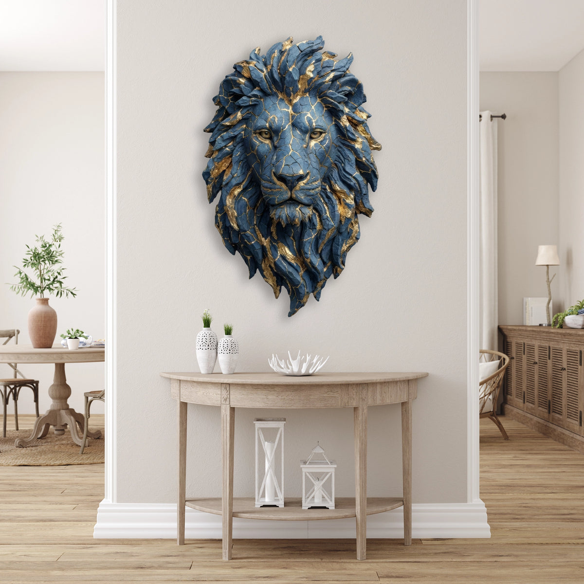 Aslan Başı (Mavi-Altın) Metal Tablo