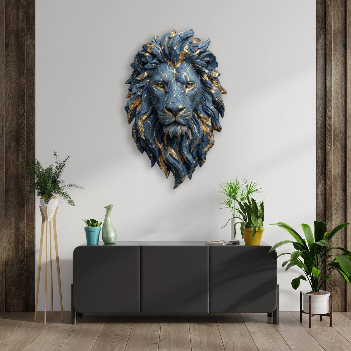 Aslan Başı (Mavi-Altın) Metal Tablo
