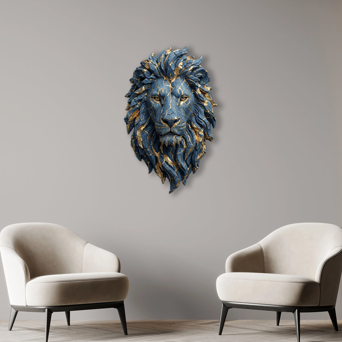 Aslan Başı (Mavi-Altın) Metal Tablo