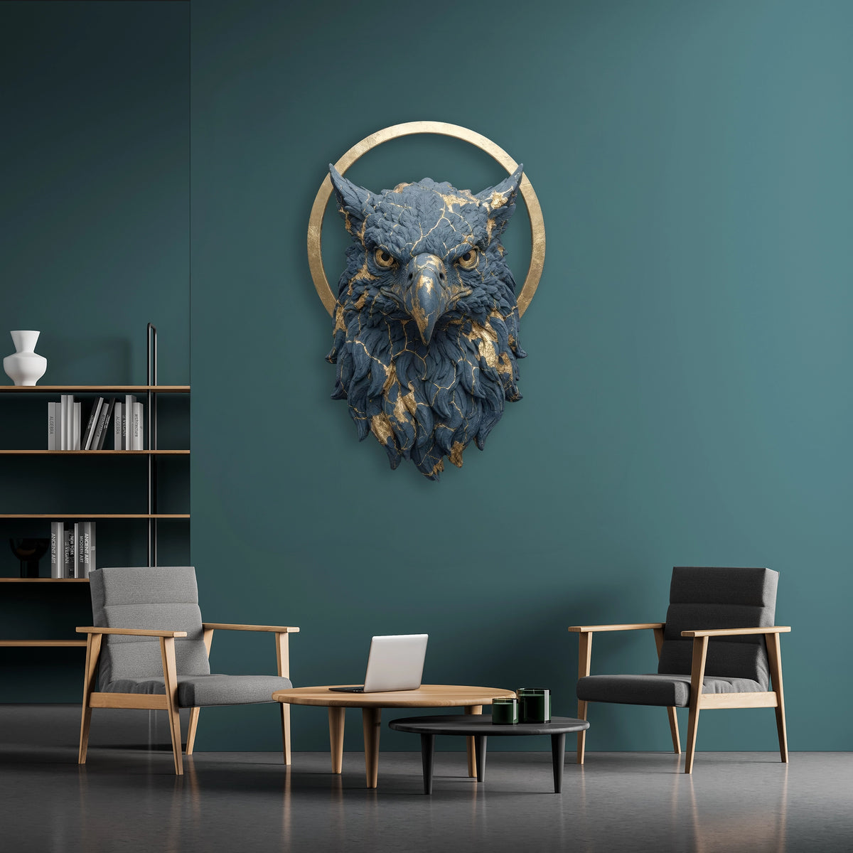 Kartal Başı (Mavi-Altın) Metal Tablo