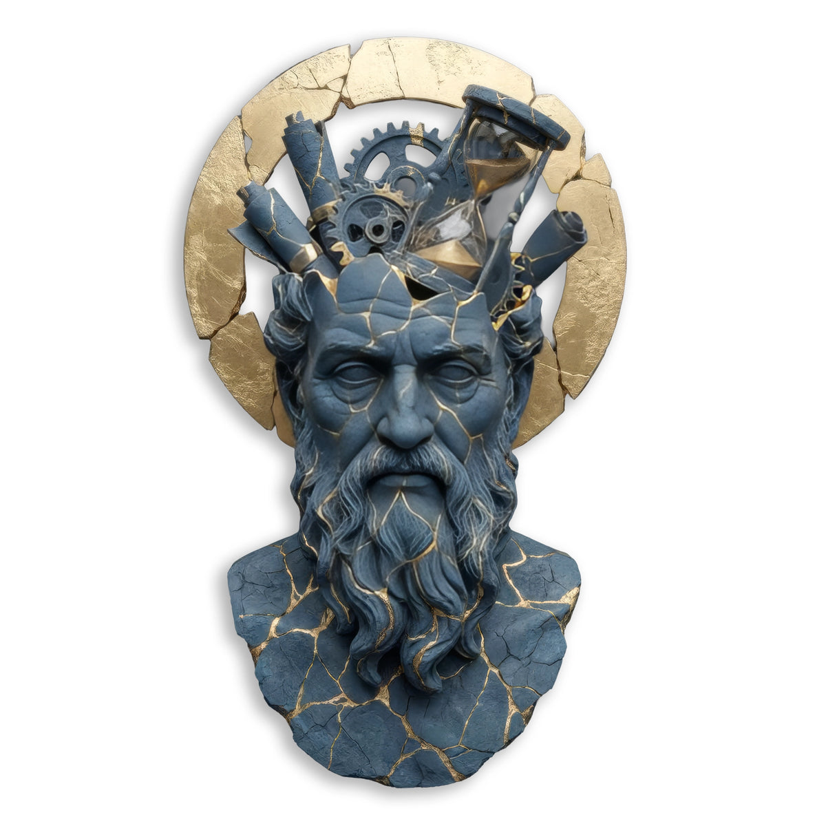 Zeus Büstü (Dişli & Kum Saati) Metal Tablo