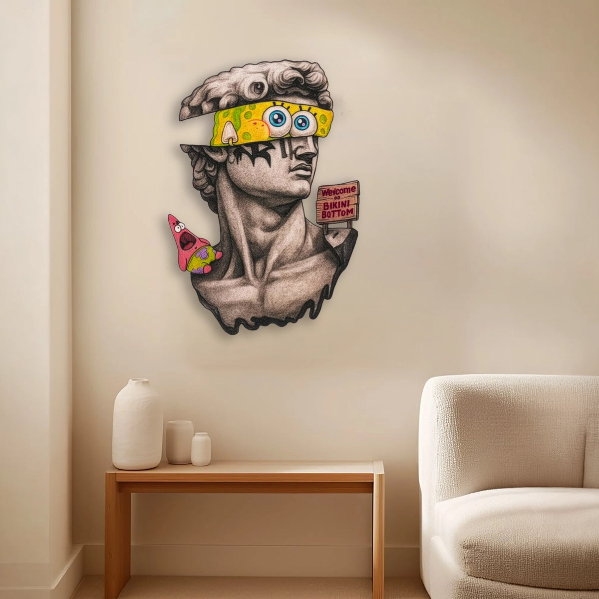 Sünger Bob'lu David (Pop Art) Metal Tablo
