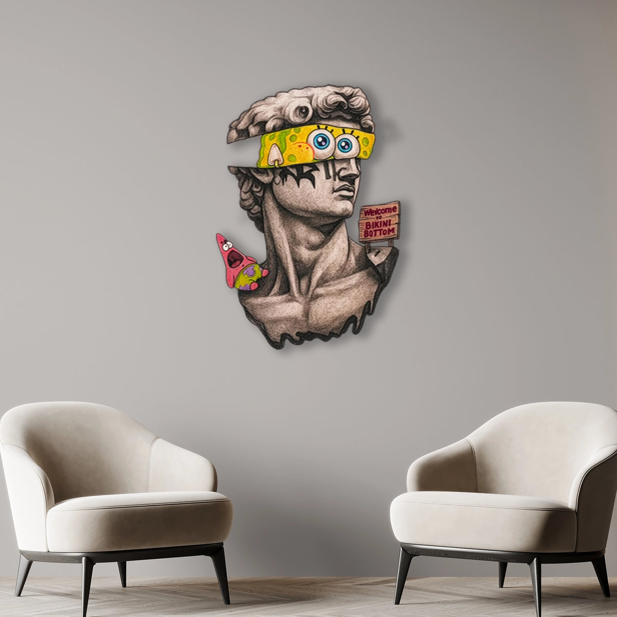 Sünger Bob'lu David (Pop Art) Metal Tablo