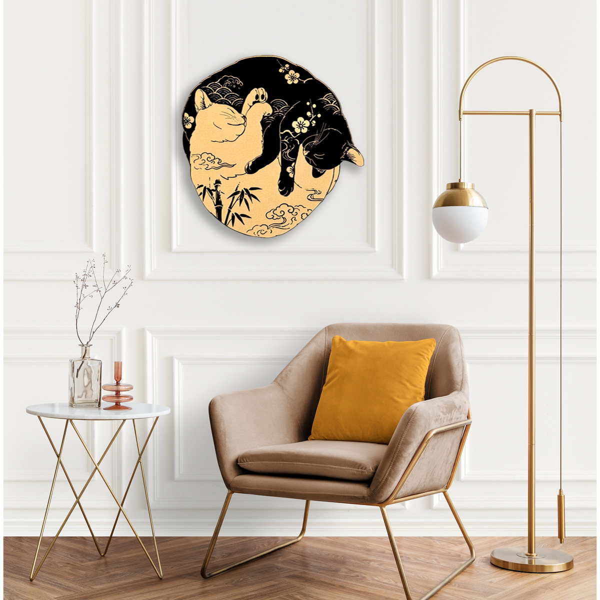 Yin Yang Kediler (Japon) Metal Tablo