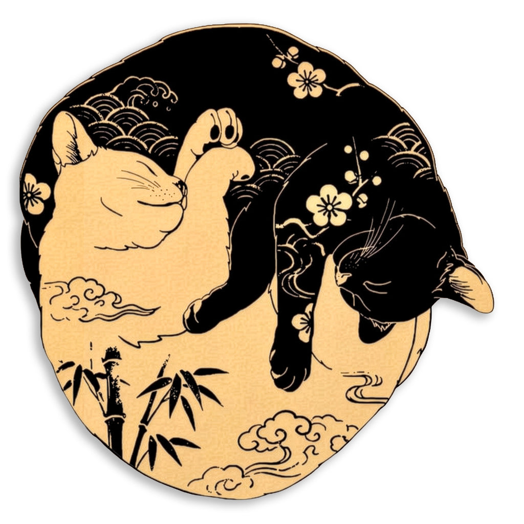 Yin Yang Kediler (Japon) Metal Tablo