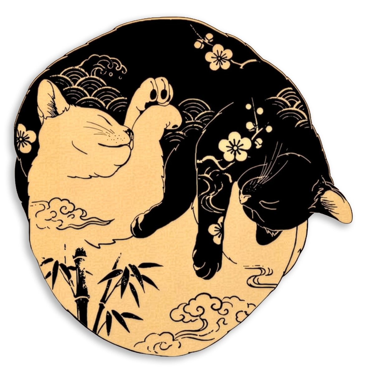 Yin Yang Kediler (Japon) Metal Tablo