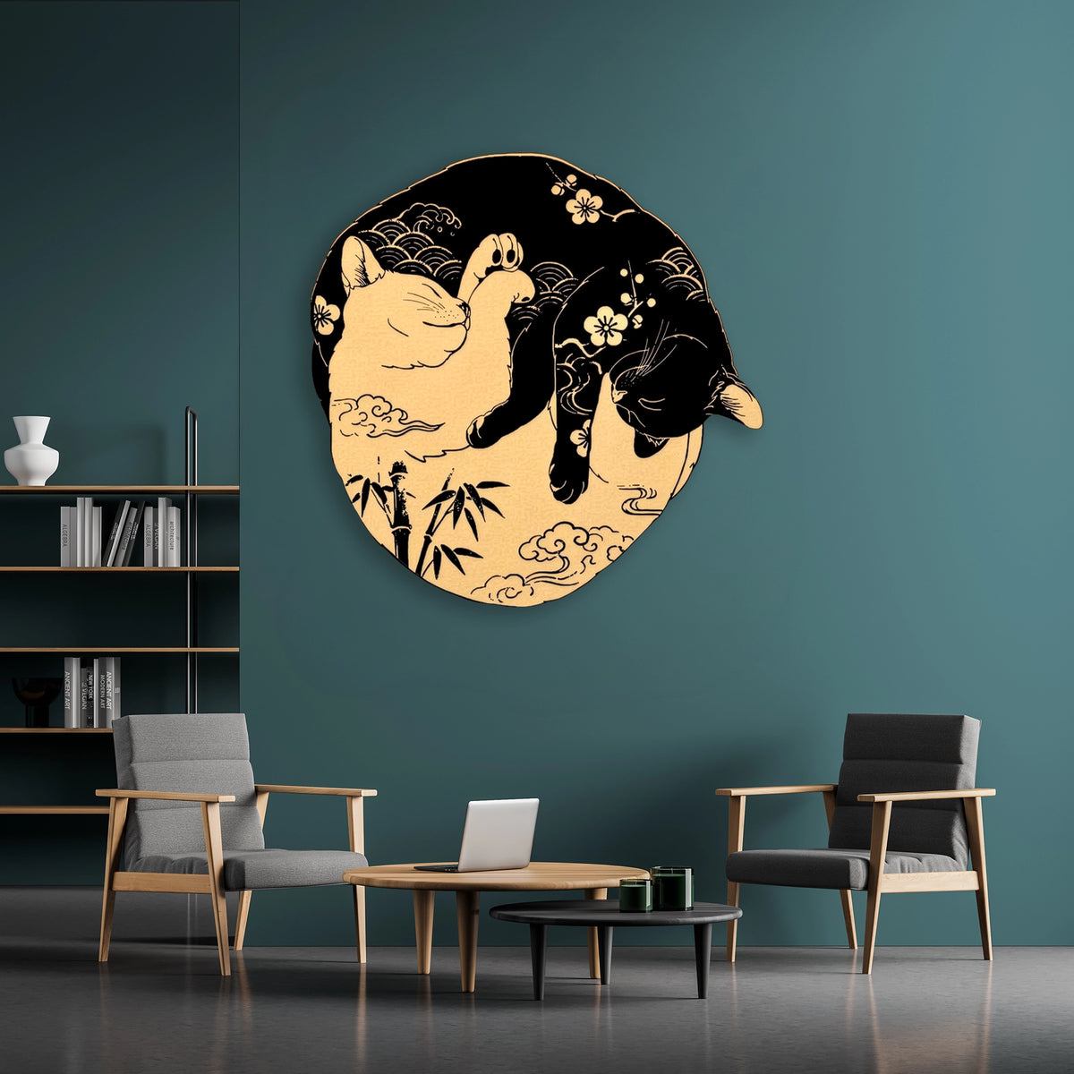 Yin Yang Kediler (Japon) Metal Tablo