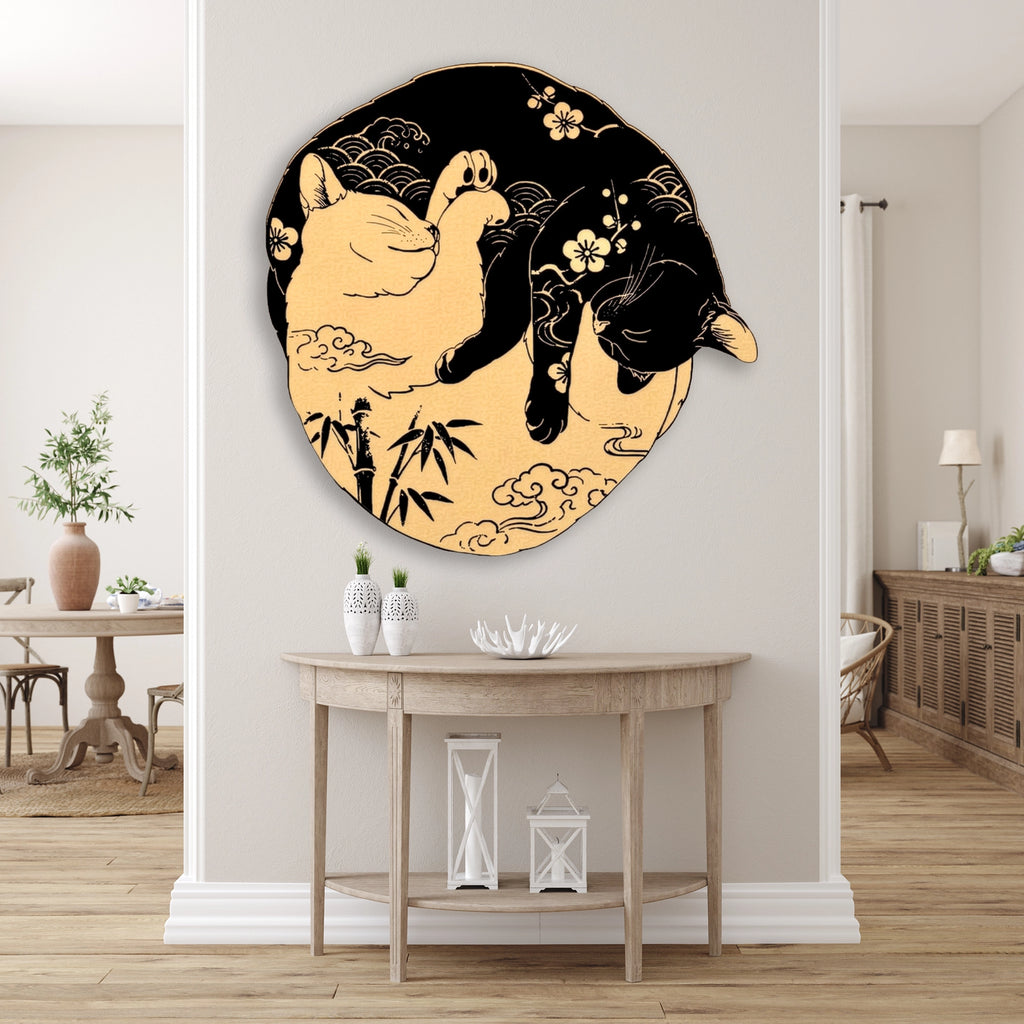 Yin Yang Kediler (Japon) Metal Tablo