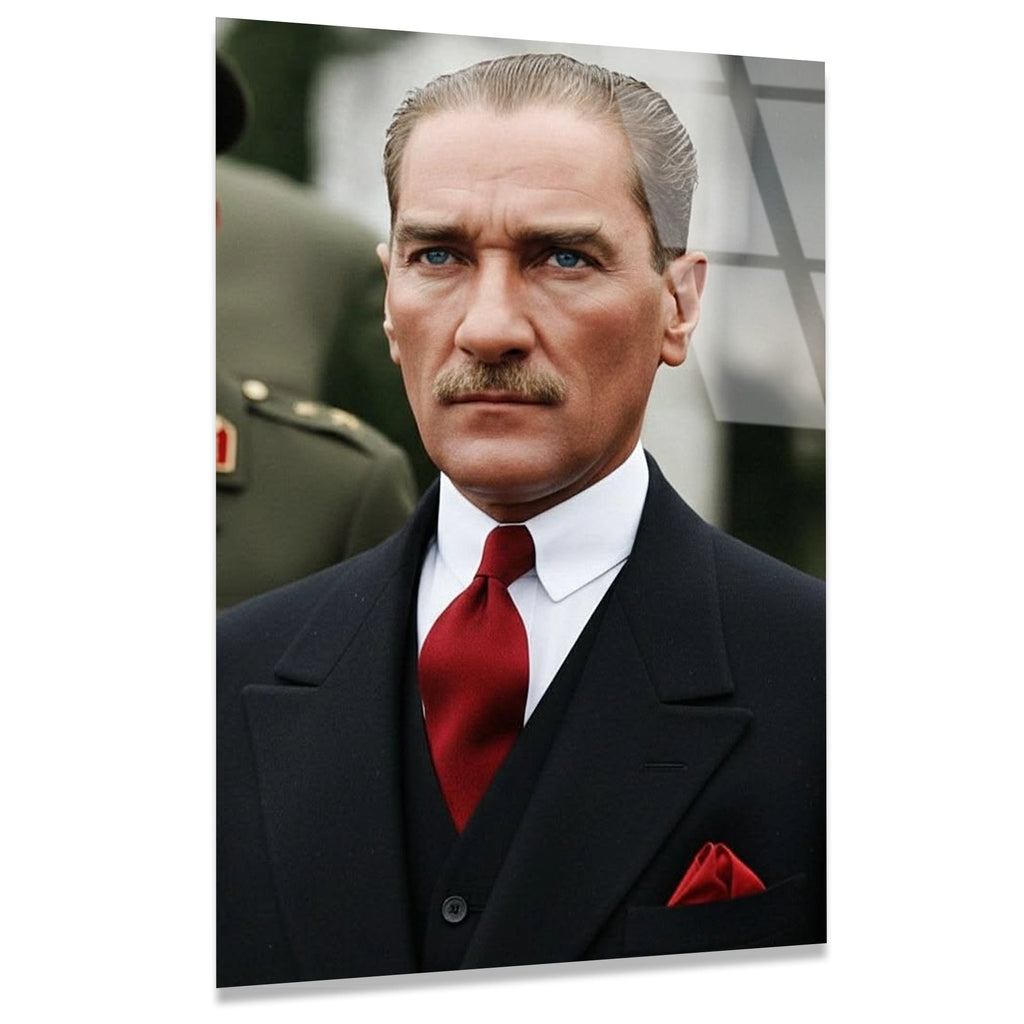 ATATÜRK KIRMIZI KRAVAT PORTRE - CAM TABLO - DEG0580