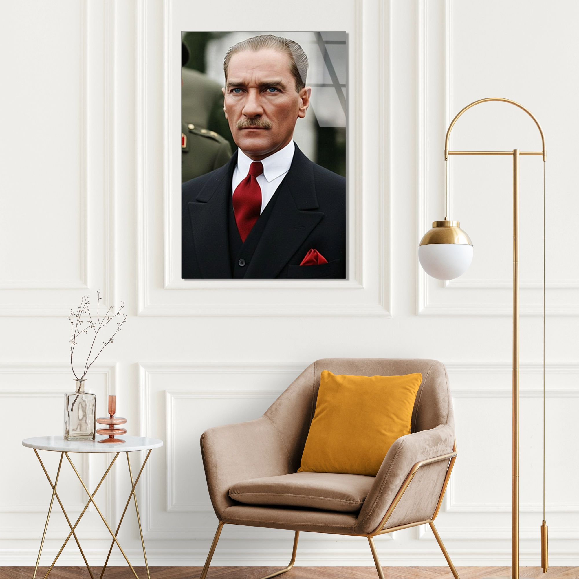 ATATÜRK KIRMIZI KRAVAT PORTRE - CAM TABLO - DEG0580