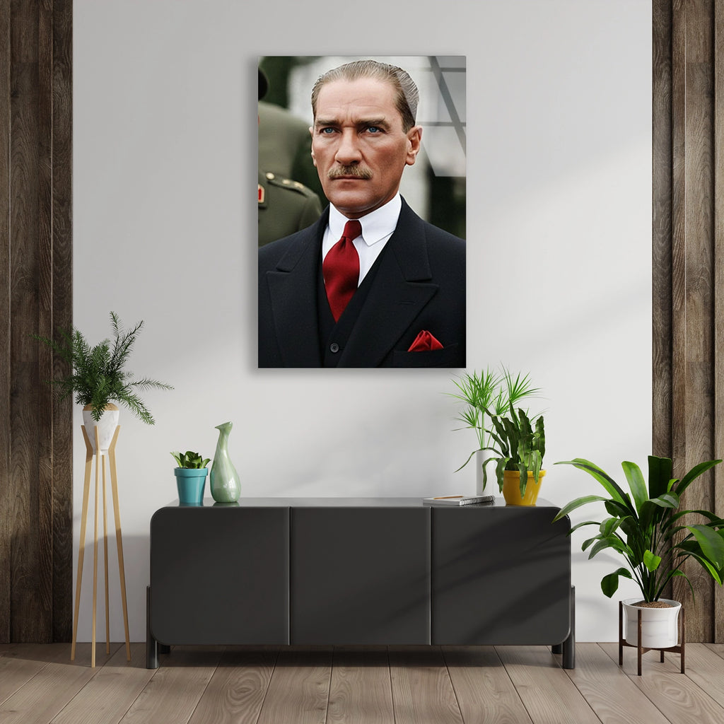 ATATÜRK KIRMIZI KRAVAT PORTRE - CAM TABLO - DEG0580
