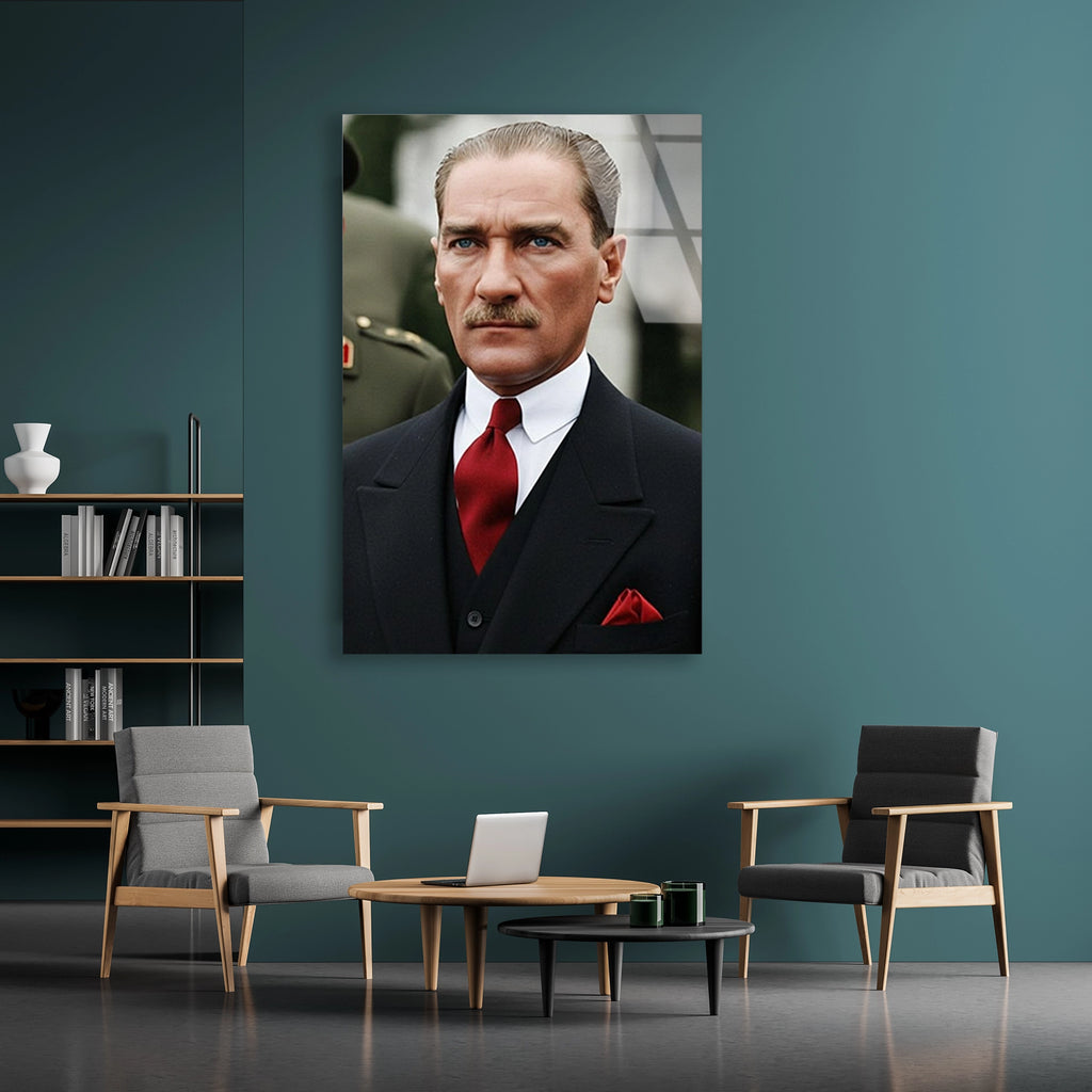 ATATÜRK KIRMIZI KRAVAT PORTRE - CAM TABLO - DEG0580