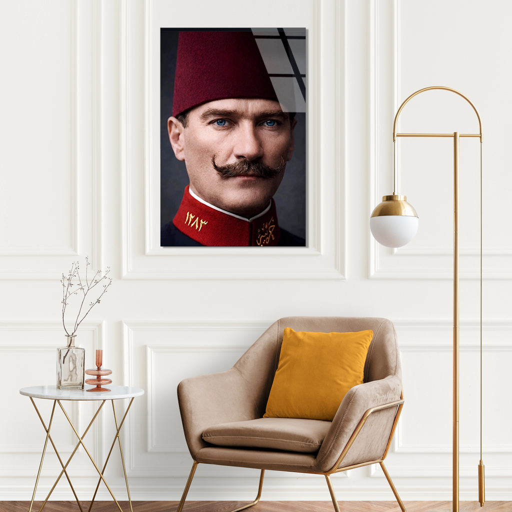 ATATÜRK FESLİ GENÇ SUBAY - CAM TABLO - DEG0581