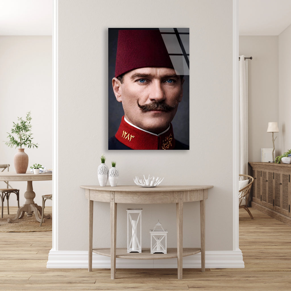 ATATÜRK FESLİ GENÇ SUBAY - CAM TABLO - DEG0581