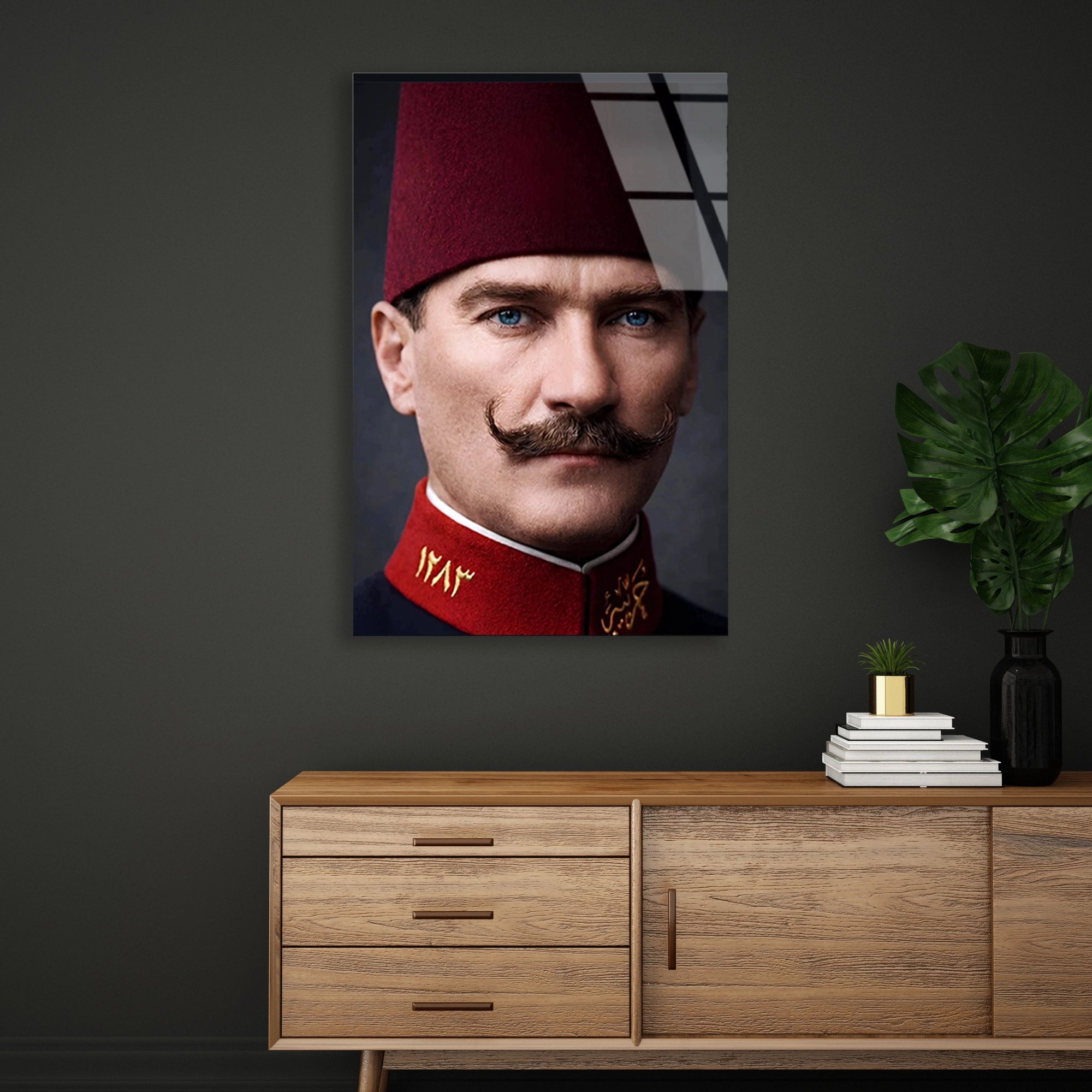 ATATÜRK FESLİ GENÇ SUBAY - CAM TABLO - DEG0581