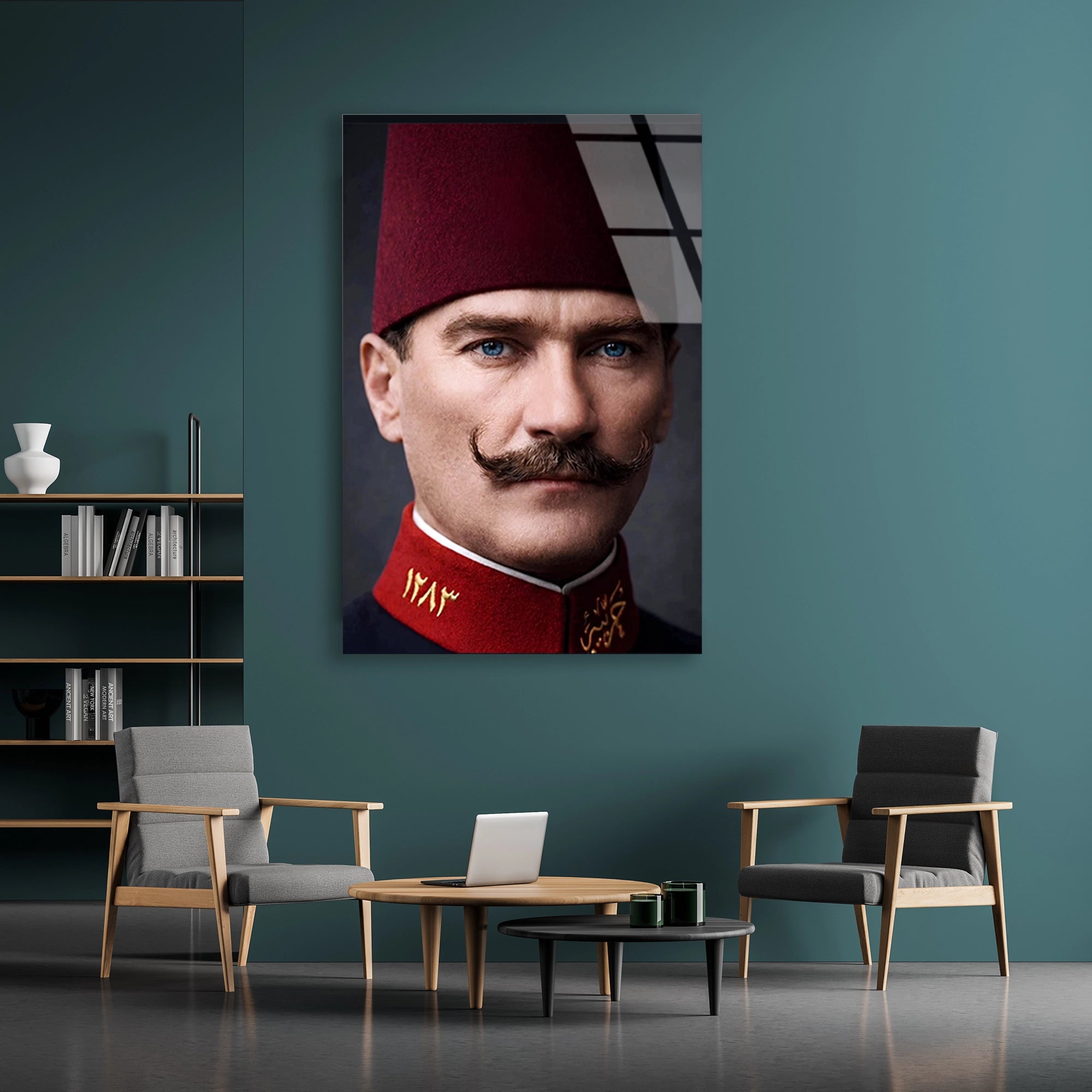 ATATÜRK FESLİ GENÇ SUBAY - CAM TABLO - DEG0581