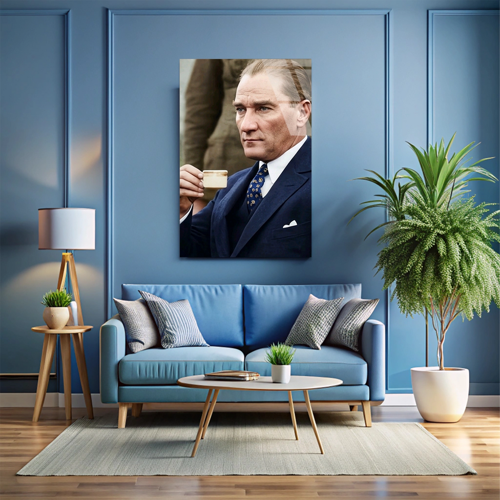 ATATÜRK KAHVE İÇERKEN - CAM TABLO - DEG0583