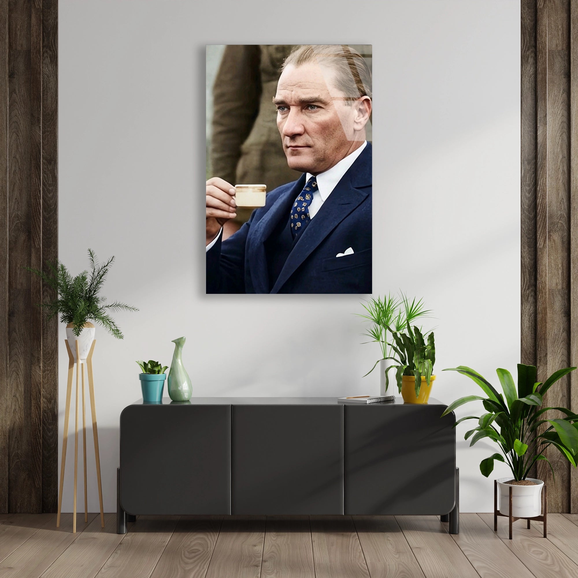 ATATÜRK KAHVE İÇERKEN - CAM TABLO - DEG0583