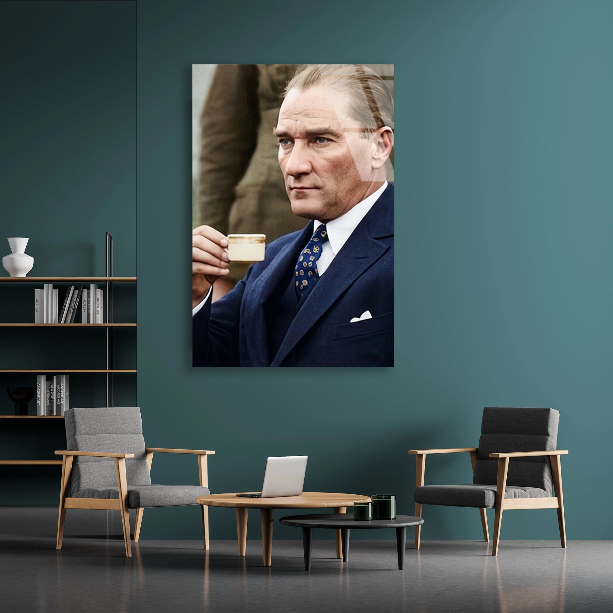 ATATÜRK KAHVE İÇERKEN - CAM TABLO - DEG0583