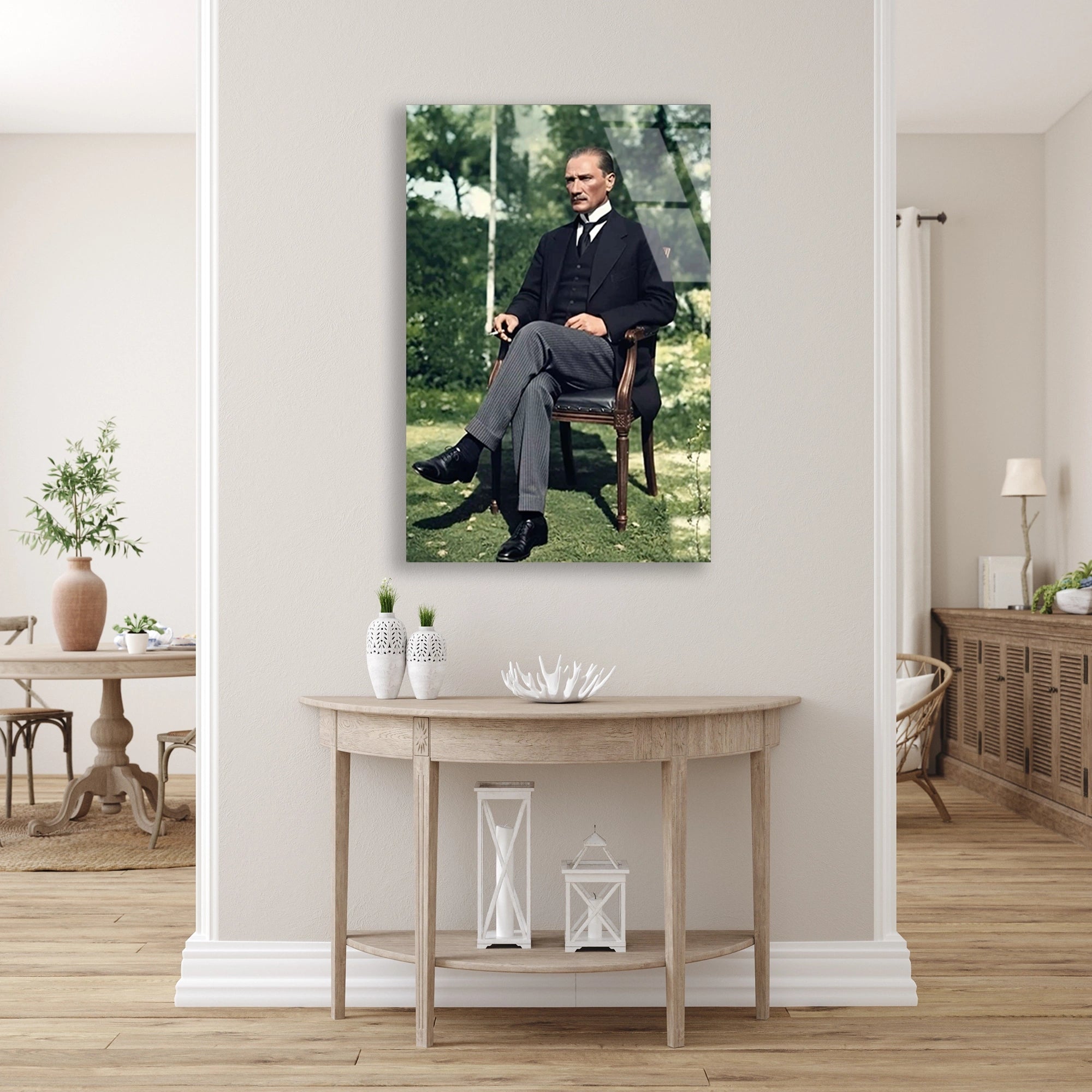 ATATÜRK BAHÇEDE PORTRE - CAM TABLO - DEG0587