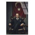 ATATÜRK TÜRK BAYRAĞI ÖNÜNDE - CAM TABLO - DEG0590