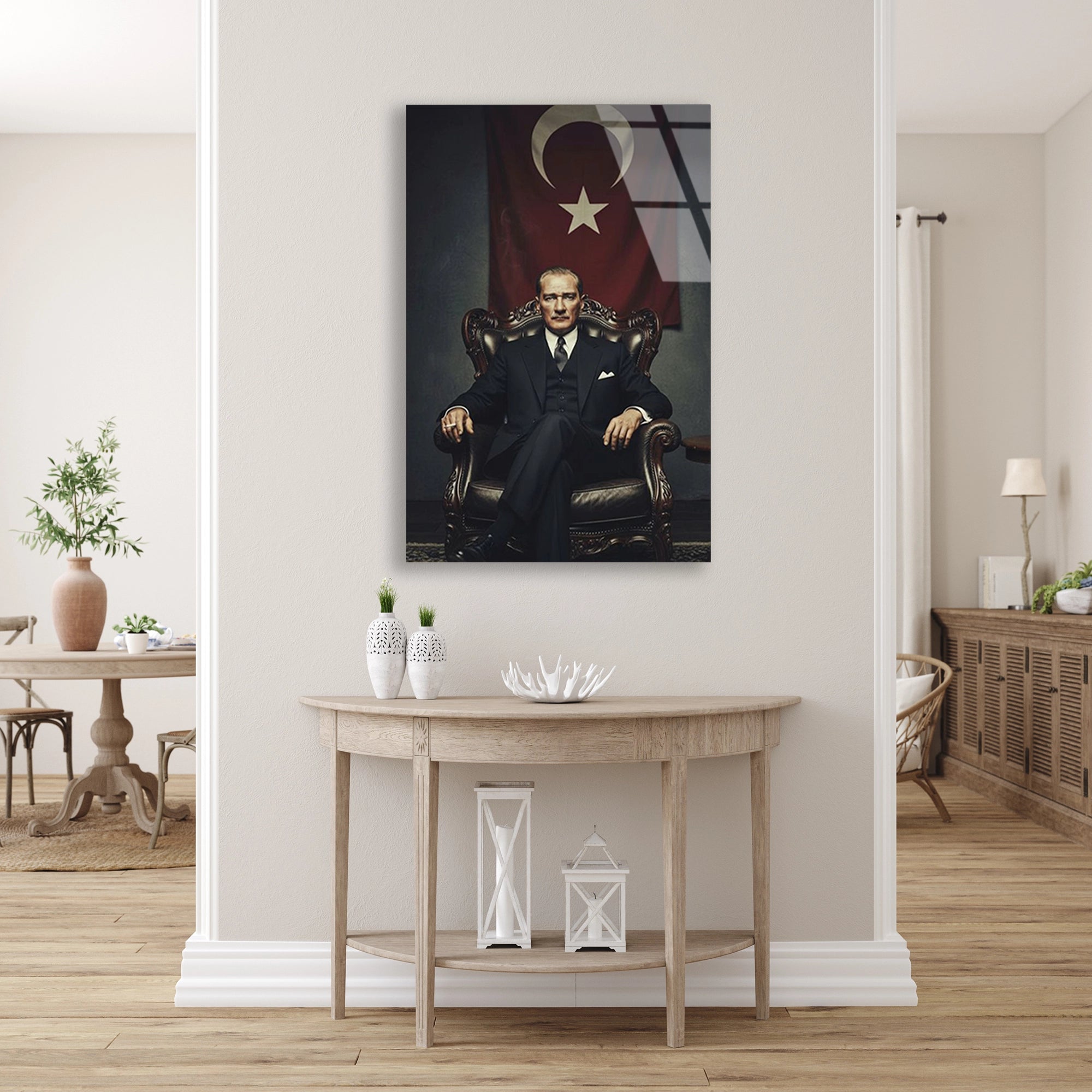 ATATÜRK TÜRK BAYRAĞI ÖNÜNDE - CAM TABLO - DEG0590