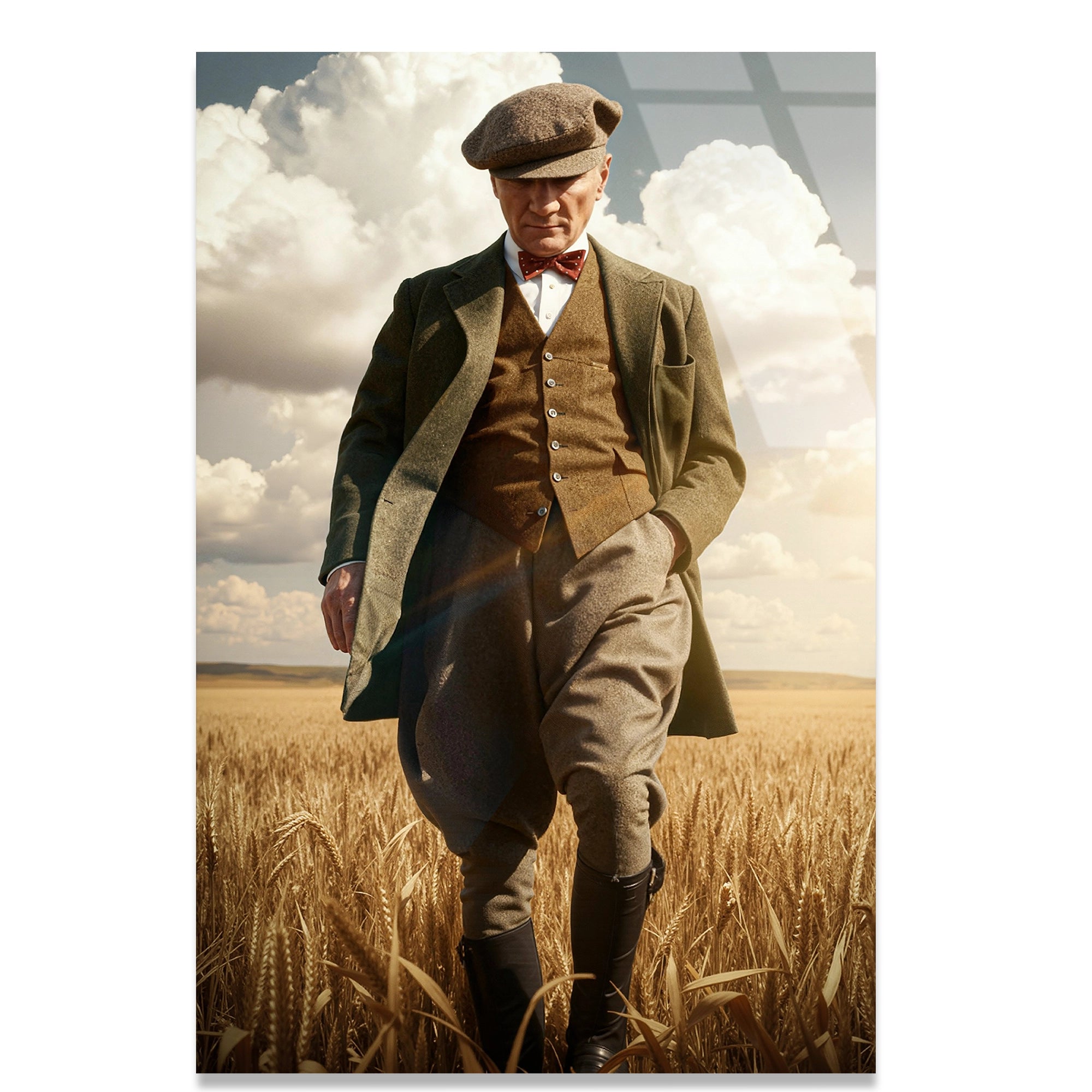 ATATÜRK BUĞDAY TARLASINDA - CAM TABLO - DEG0591