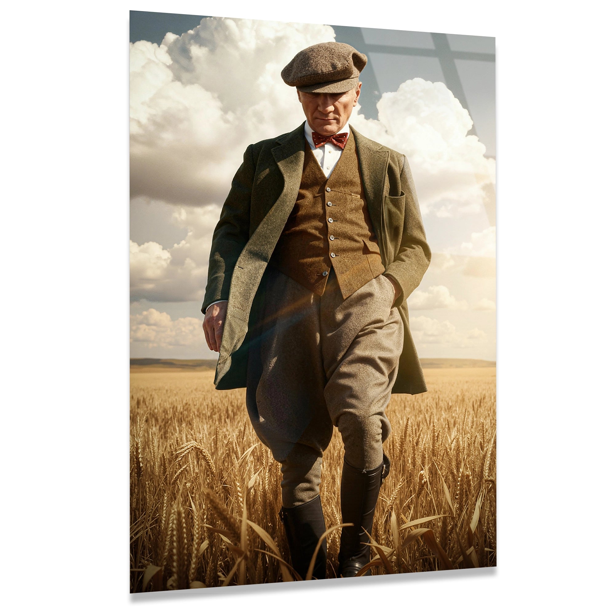 ATATÜRK BUĞDAY TARLASINDA - CAM TABLO - DEG0591