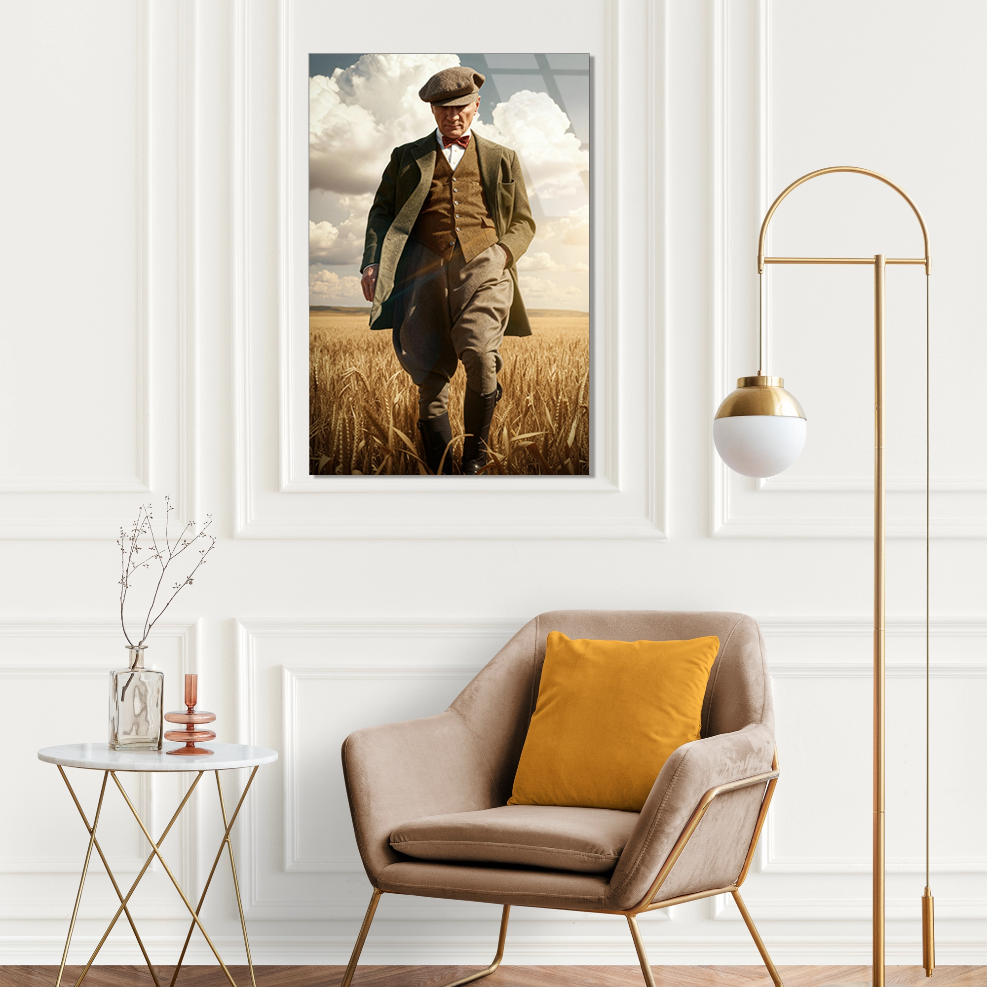 ATATÜRK BUĞDAY TARLASINDA - CAM TABLO - DEG0591