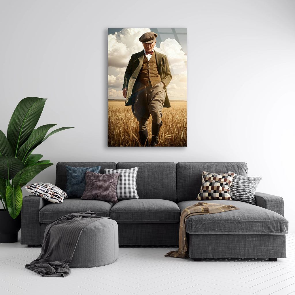 ATATÜRK BUĞDAY TARLASINDA - CAM TABLO - DEG0591