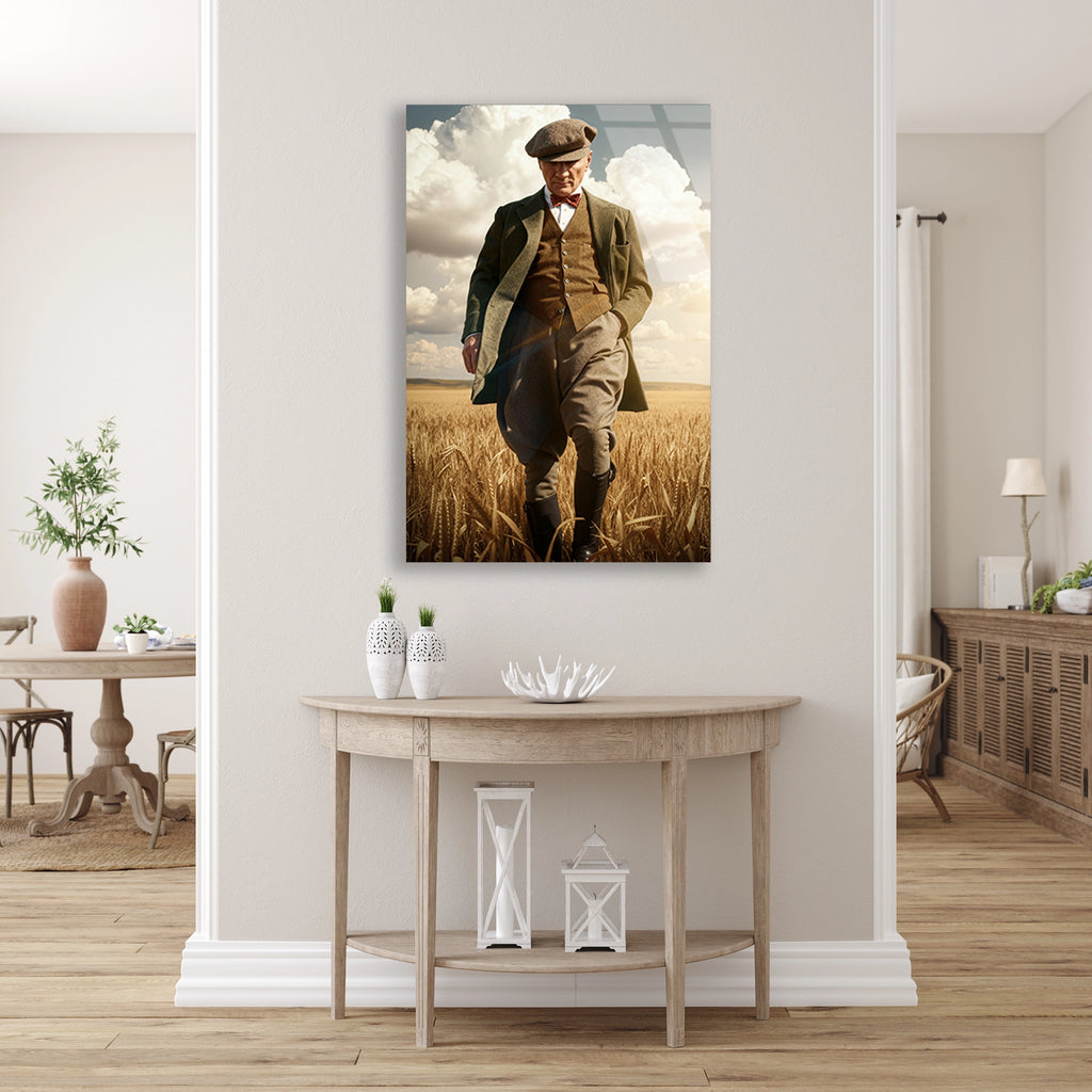 ATATÜRK BUĞDAY TARLASINDA - CAM TABLO - DEG0591