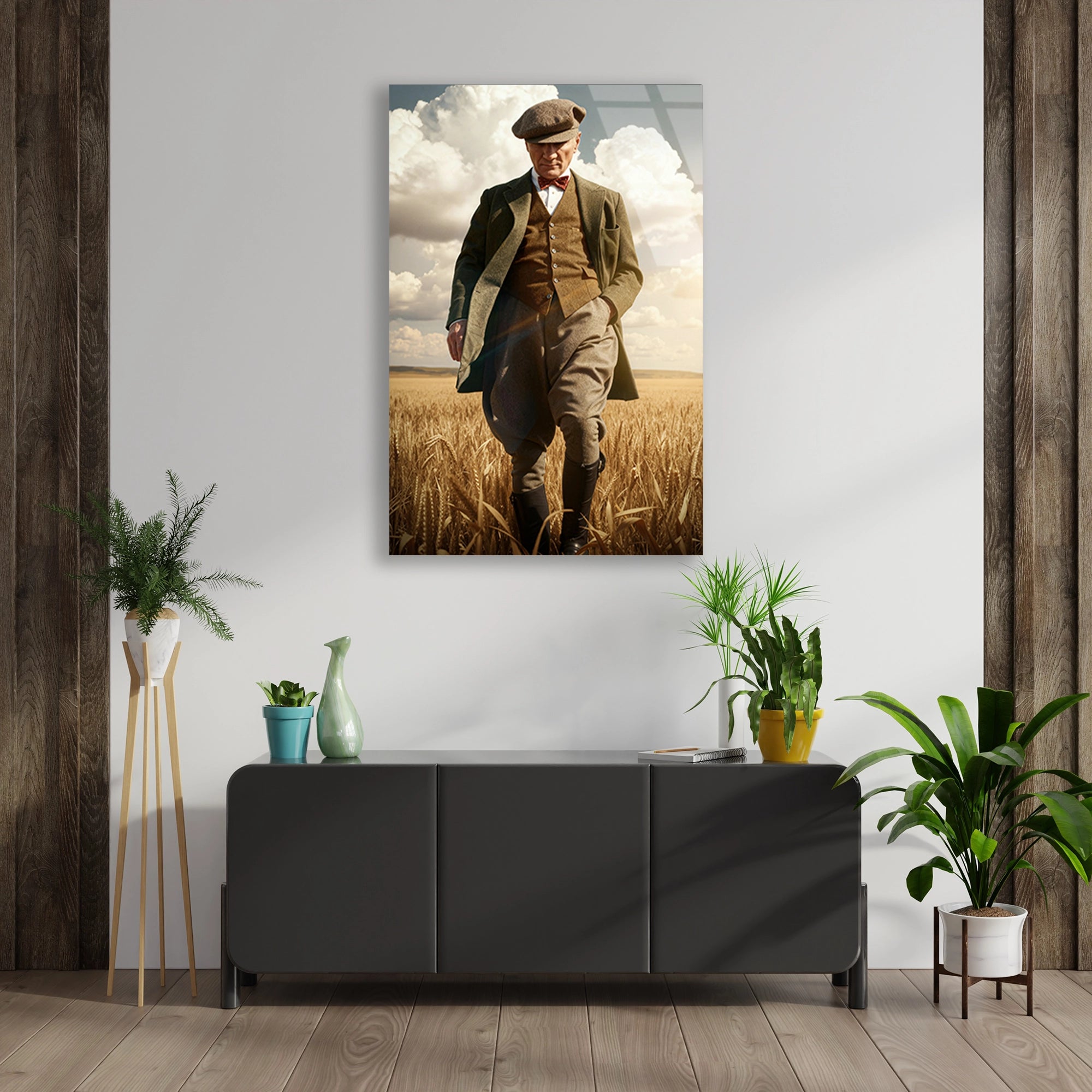 ATATÜRK BUĞDAY TARLASINDA - CAM TABLO - DEG0591