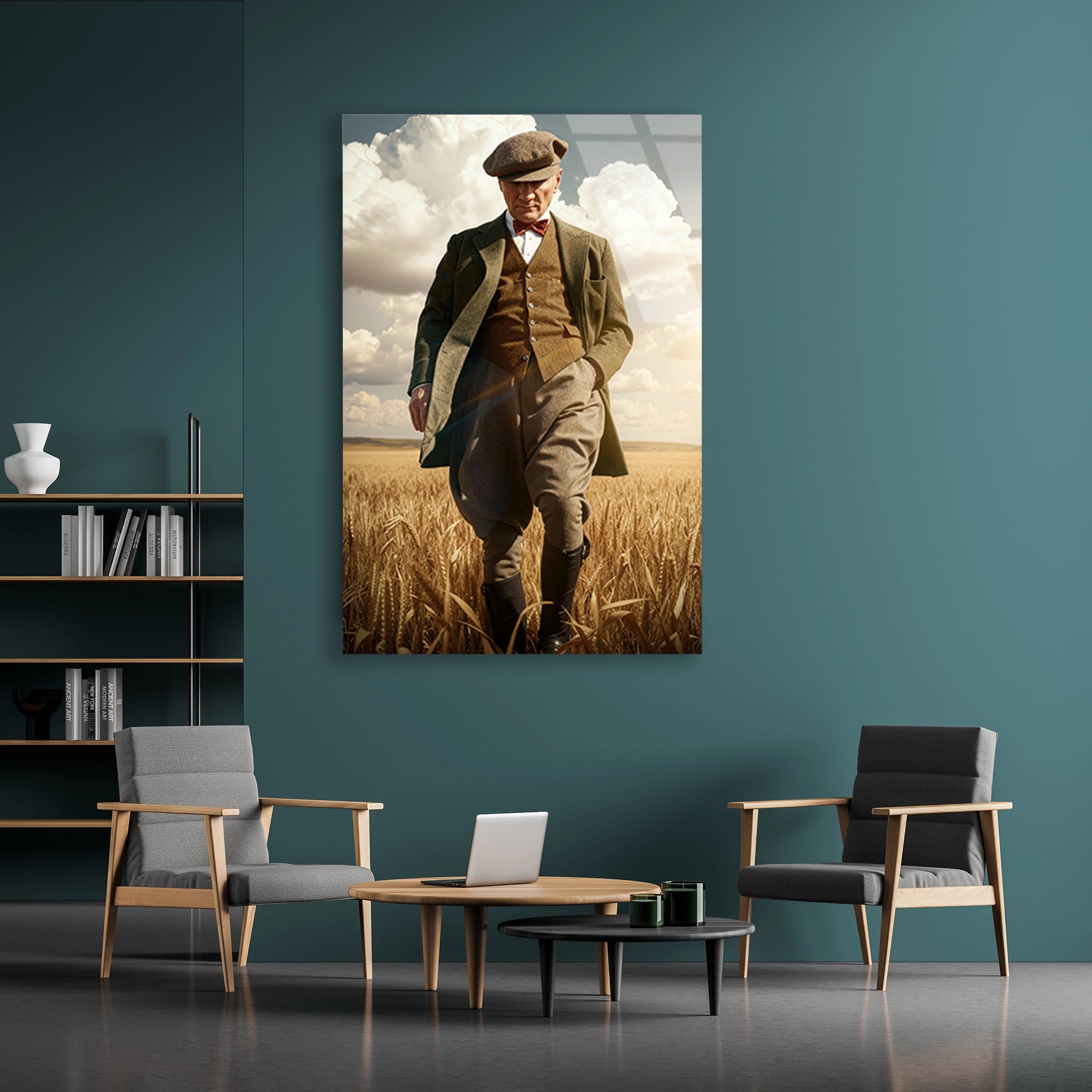 ATATÜRK BUĞDAY TARLASINDA - CAM TABLO - DEG0591