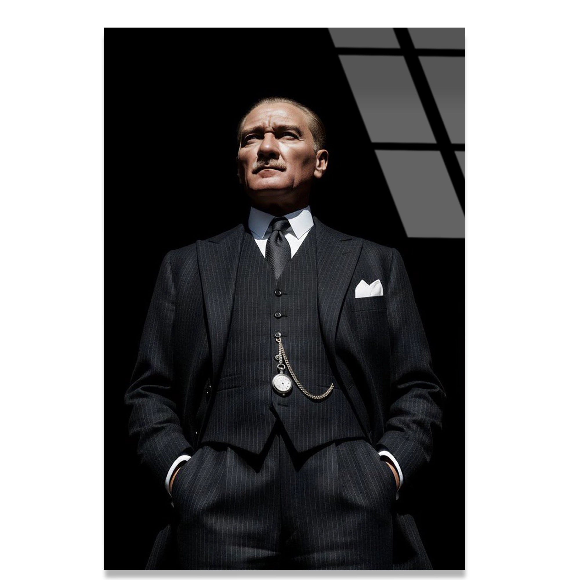 ATATÜRK ÇİZGİLİ TAKIM KÖSTEKLİ SAAT - CAM TABLO - DEG0594