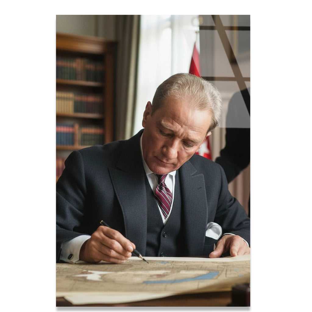 ATATÜRK ÇALIŞMA MASASINDA - CAM TABLO - DEG0595