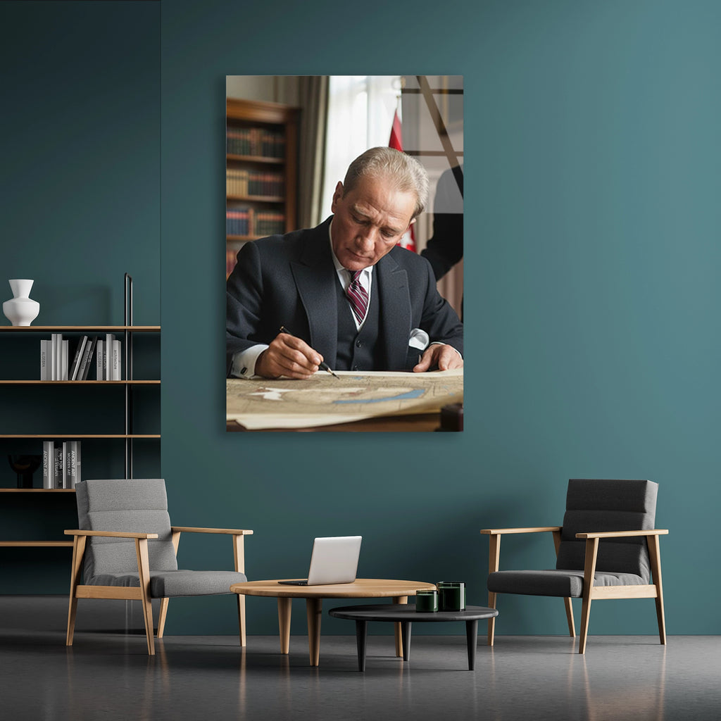 ATATÜRK ÇALIŞMA MASASINDA - CAM TABLO - DEG0595