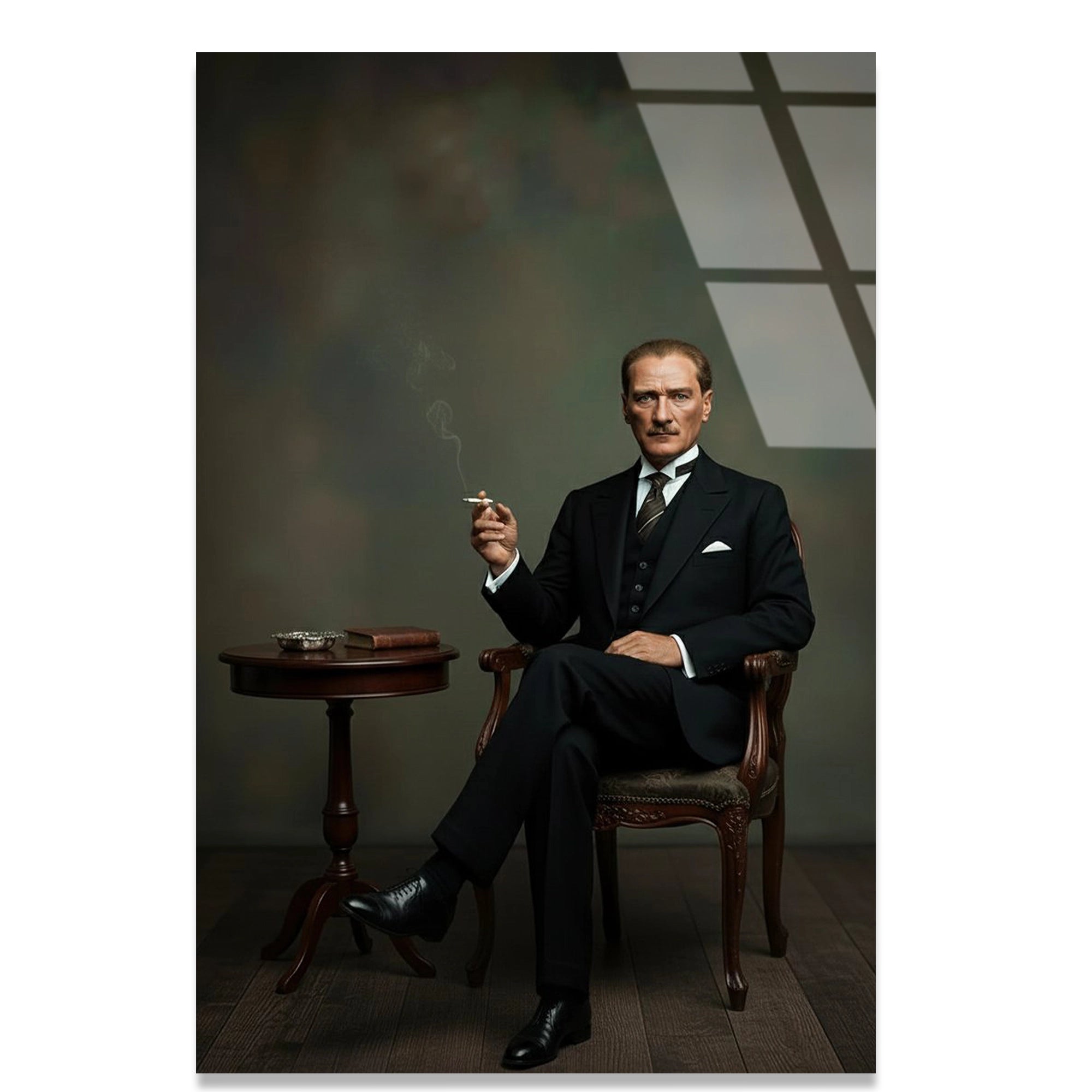ATATÜRK YEŞİL FON PORTRE - CAM TABLO - DEG0596