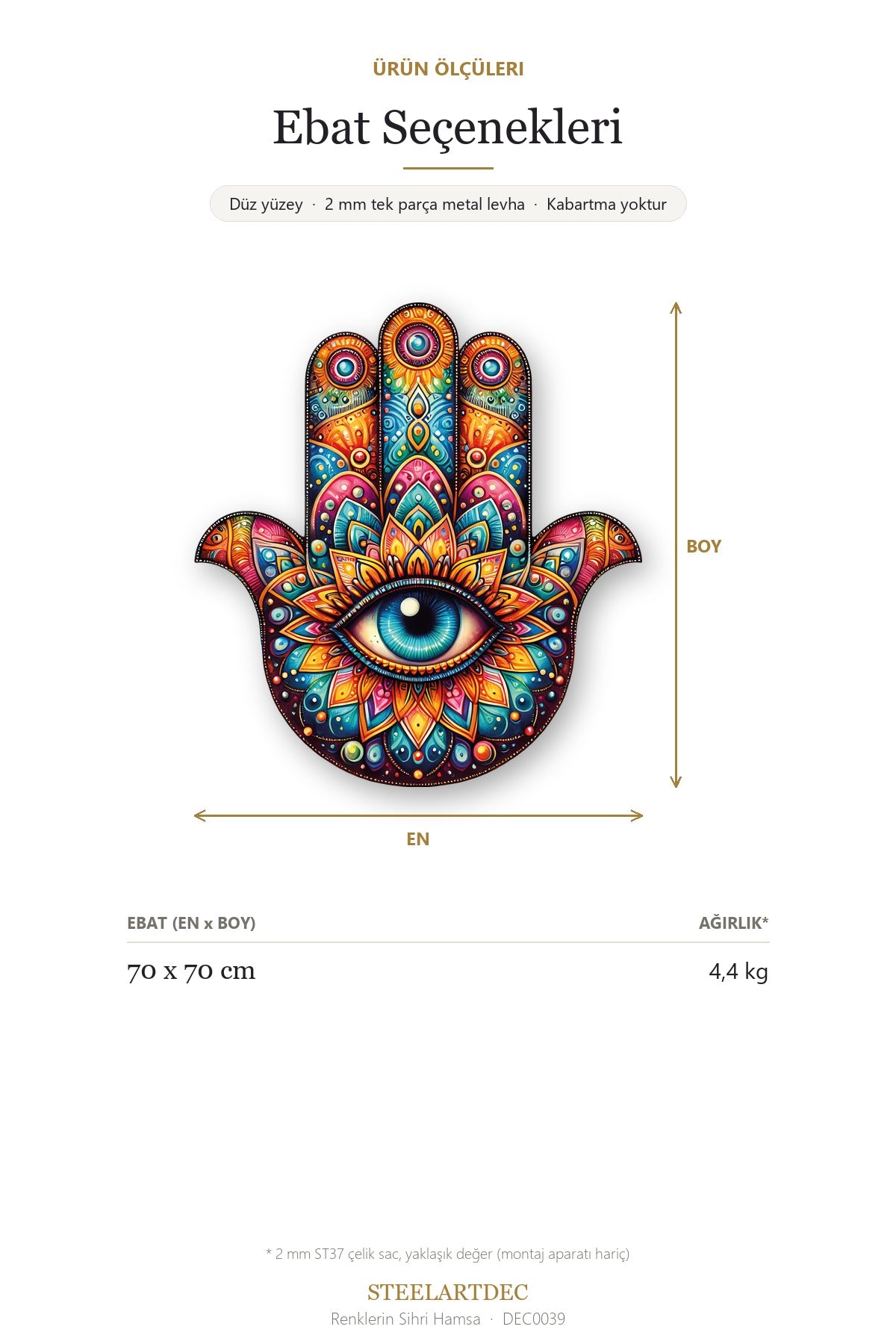 Renklerin Sihri Hamsa Metal Tablo – Soyut Modern Duvar Dekoru DEC0039 — Açıklama: Ebat Seçenekleri