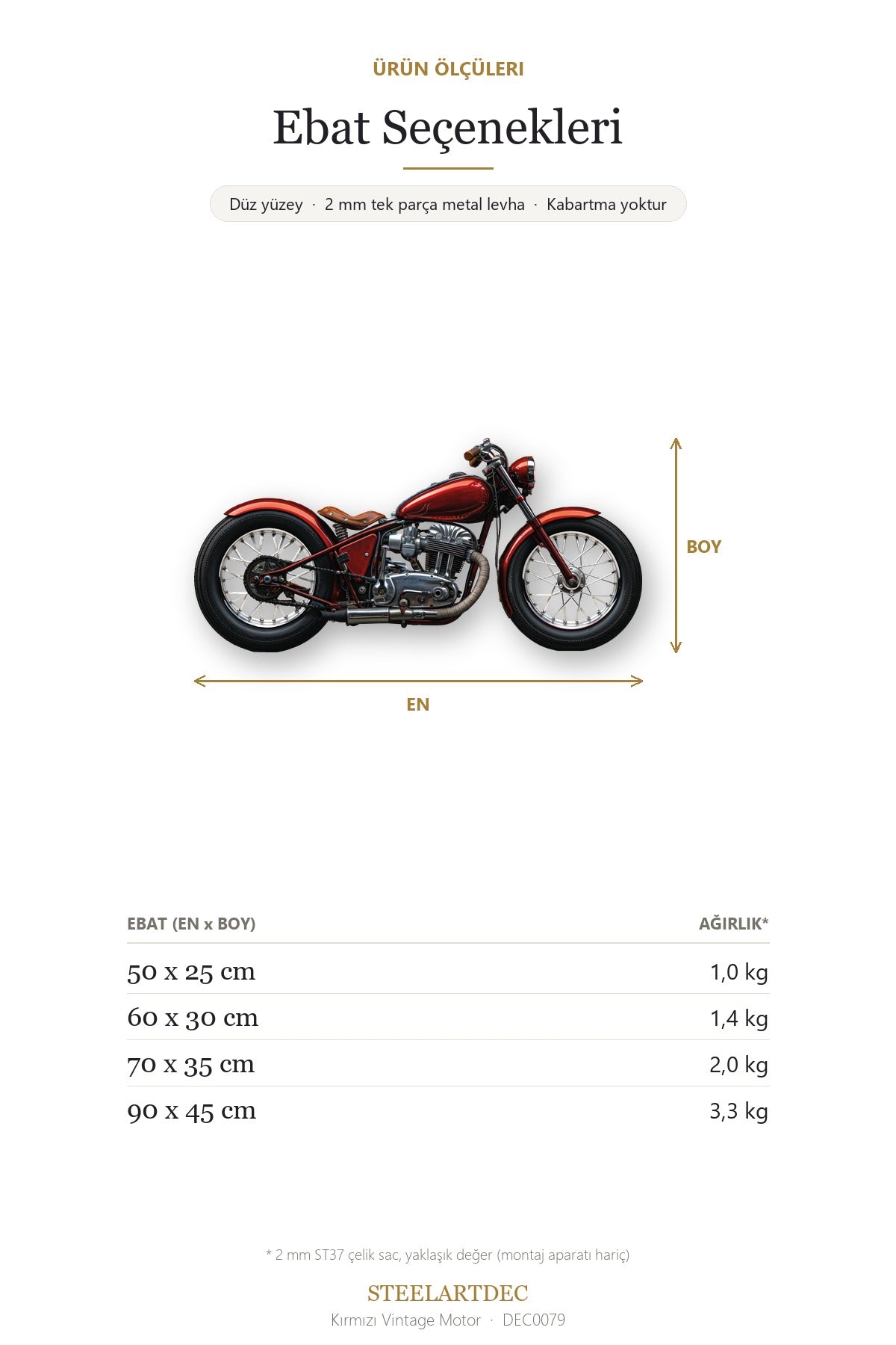 Kırmızı Vintage Motor Metal Tablo – Retro Duvar Dekoru DEC0079 — Açıklama: Ebat Seçenekleri